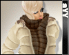 Beige winter down jacket with coffee scarf)