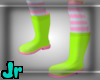 Green pink rain boots