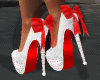 Red Bow White Heels