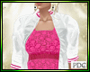 White jacket pink dress