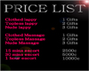 Sinful Dream Price list