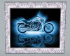 Blue Harley in frame