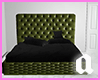 Green P bed/silk sheets