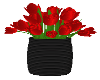 Red Tulips Black Vase