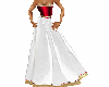 red, white and gold gown