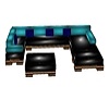 black/teal club couch