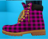 Pink Work Boots Plaid F