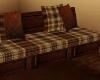 Plaid long wood couch