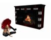 red black fireplace pose