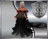 black and red gown