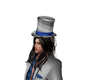 silver and blue top hat