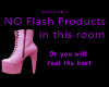 No Flash Products Sign