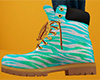 Teal White Stripe Work Boots (F)