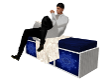 Blue n Wite Wicker Bench