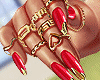 Red Nails with Rings